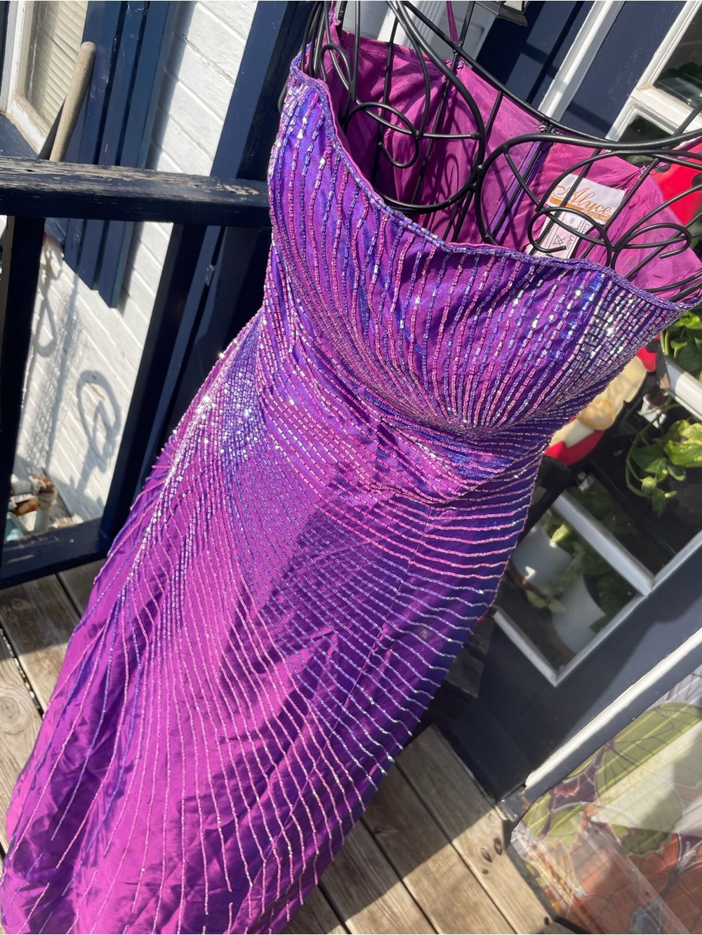 Vintage 1980s Alyce Designs Sz 8 Beaded Purple/ Blue Glam Prom Dress